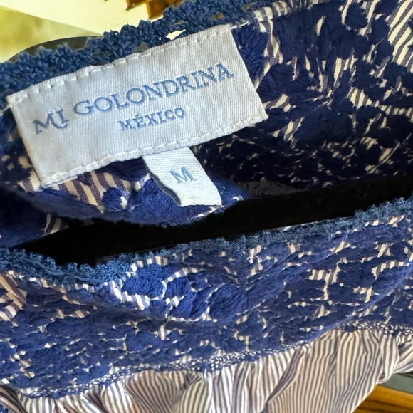Mi Golondrina Blue Embroidered Dress Sz M - Picture 2 of 3